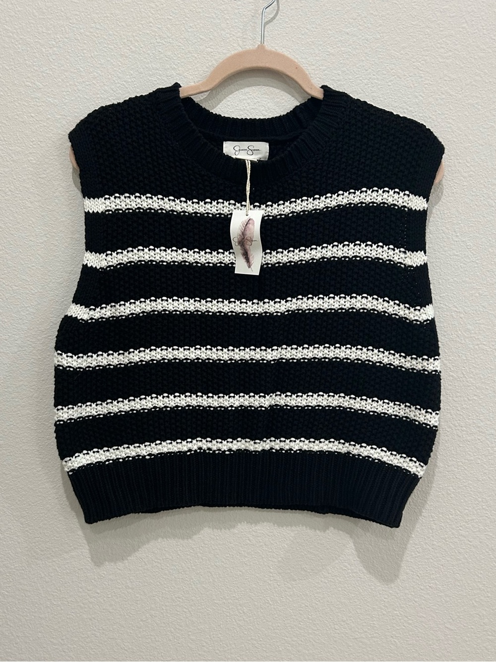 Jessica Simpson Black Sweater Vest with White Stripes